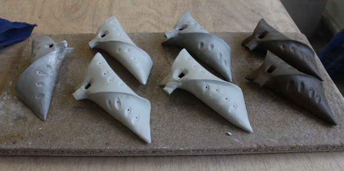 Ocarinas drying ready for bisque firing